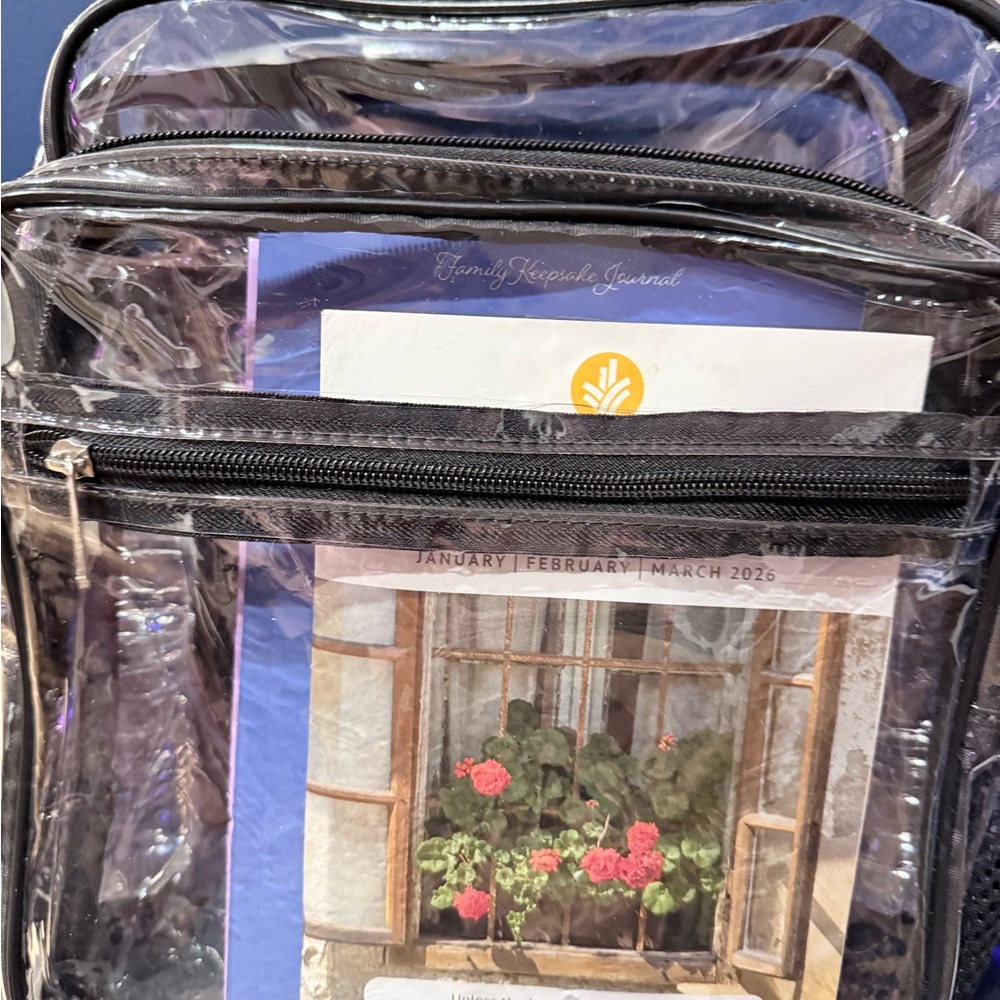 Clear Transparent Plastic & MeshShoulder, Crossover, Carry Bag with Black Trim